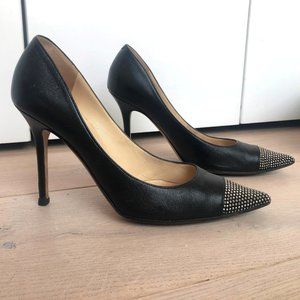 Jimmy Choo black leather pumps w silver stud tip
